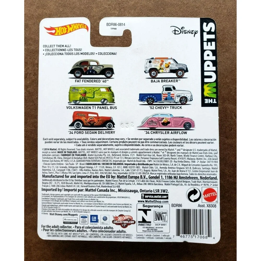 2014 Hot Wheels '34 FORD SEDAN DELIVERY Red/Black  POP CULTURE: THE MUPPETS 1:64